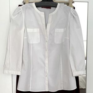 CH Carolina Herrera - White button down shirt with rushed shoulder sleeve